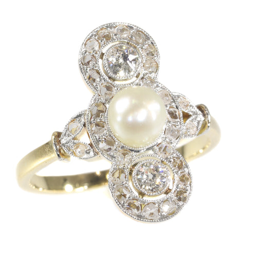 Bague 56 Bague Belle Époque vintage en or jaune 18K avec perle et diamants 58 Facettes 21146-0121