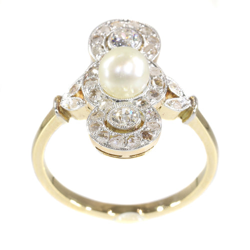Bague 56 Bague Belle Époque vintage en or jaune 18K avec perle et diamants 58 Facettes 21146-0121