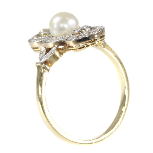 Bague 56 Bague Belle Époque vintage en or jaune 18K avec perle et diamants 58 Facettes 21146-0121