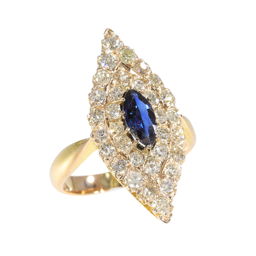 Bague 52 Bague navette victorienne en or jaune 14K, saphir et diamants 58 Facettes 21271-0454