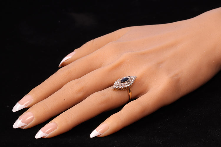 Bague 52 Bague navette victorienne en or jaune 14K, saphir et diamants 58 Facettes 21271-0454