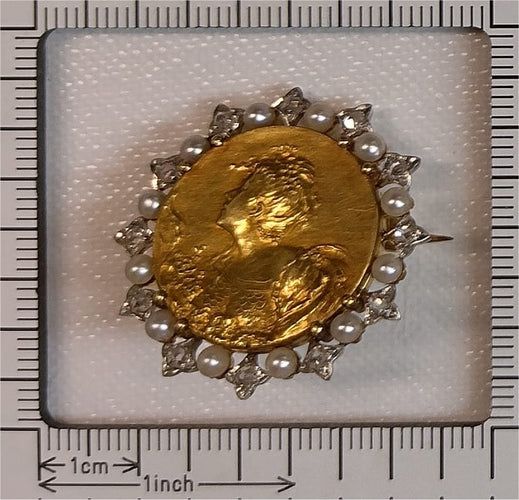 Broche Broche Belle Époque en or jaune 18K, platine, diamants et perles 58 Facettes 21295-0015