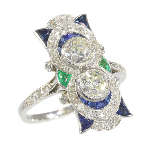 Bague 58 Bague de fiançailles Art déco en platine et or jaune 18K, diamants et saphirs 58 Facettes 21316-0744