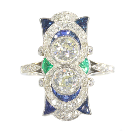 Bague 58 Bague de fiançailles Art déco en platine et or jaune 18K, diamants et saphirs 58 Facettes 21316-0744