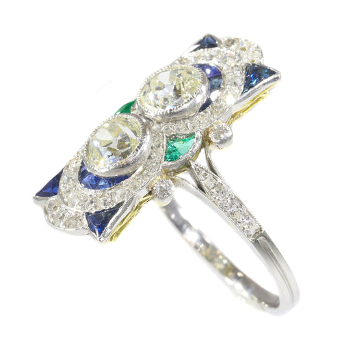 Bague 58 Bague de fiançailles Art déco en platine et or jaune 18K, diamants et saphirs 58 Facettes 21316-0744