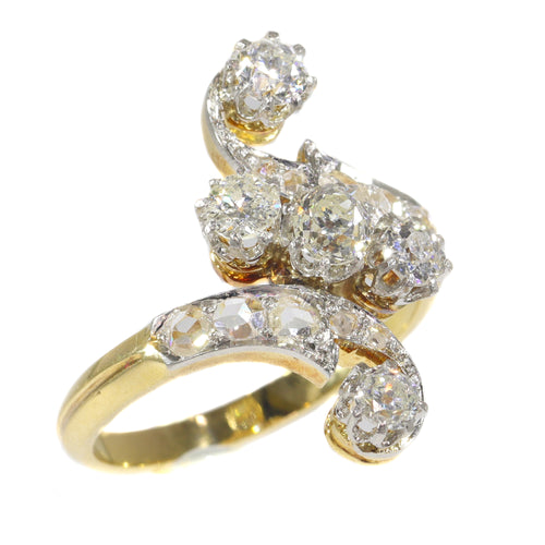 Bague 57 Bague de fiançailles Belle Époque en or jaune 18K, platine et diamants 58 Facettes 21345-0169