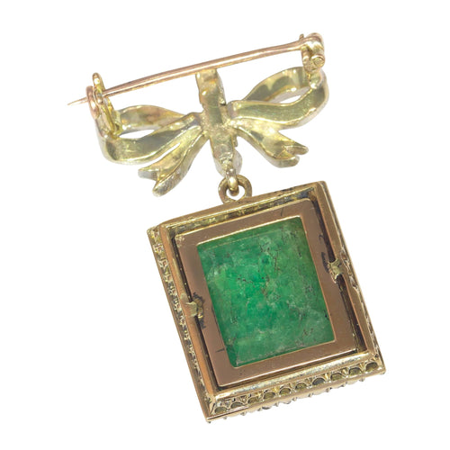 Broche Broche nœud victorienne en argent sur or jaune 18K, diamants et émeraude 58 Facettes 22089-0098