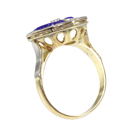 Bague 50 Bague Art déco vintage en or jaune 18K, diamants et émail bleu 58 Facettes 22236-0281