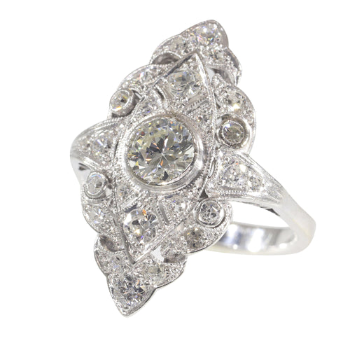 Bague 54 Bague de fiançailles vintage années 1950 en platine et or blanc 18K, diamants 58 Facettes 22133-0305