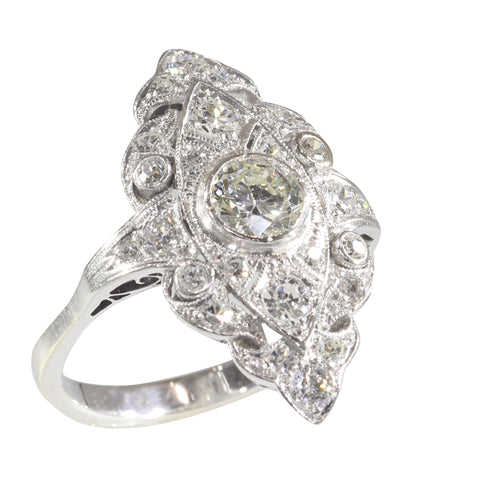 Bague 54 Bague de fiançailles vintage années 1950 en platine et or blanc 18K, diamants 58 Facettes 22133-0305