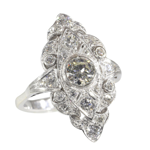 Bague 54 Bague de fiançailles vintage années 1950 en platine et or blanc 18K, diamants 58 Facettes 22133-0305