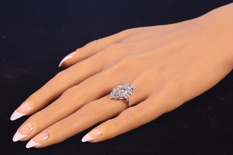 Bague 54 Bague de fiançailles vintage années 1950 en platine et or blanc 18K, diamants 58 Facettes 22133-0305