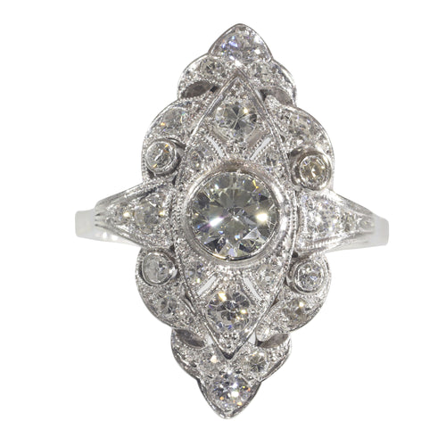 Bague 54 Bague de fiançailles vintage années 1950 en platine et or blanc 18K, diamants 58 Facettes 22133-0305