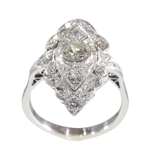 Bague 54 Bague de fiançailles vintage années 1950 en platine et or blanc 18K, diamants 58 Facettes 22133-0305