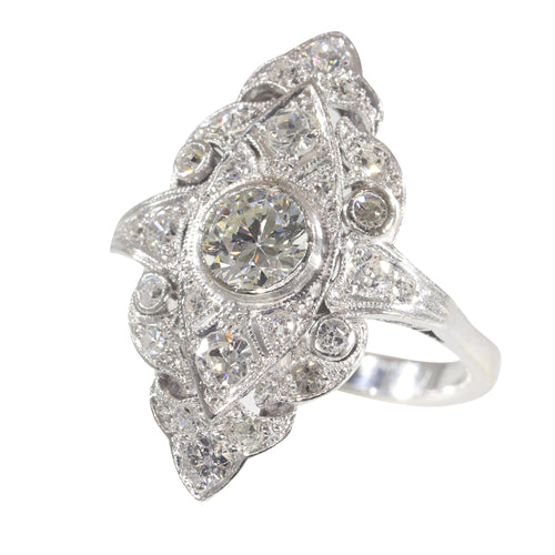 Bague 54 Bague de fiançailles vintage années 1950 en platine et or blanc 18K, diamants 58 Facettes 22133-0305