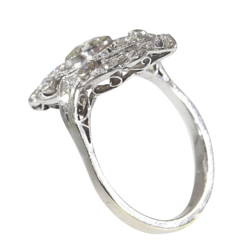 Bague 54 Bague de fiançailles vintage années 1950 en platine et or blanc 18K, diamants 58 Facettes 22133-0305