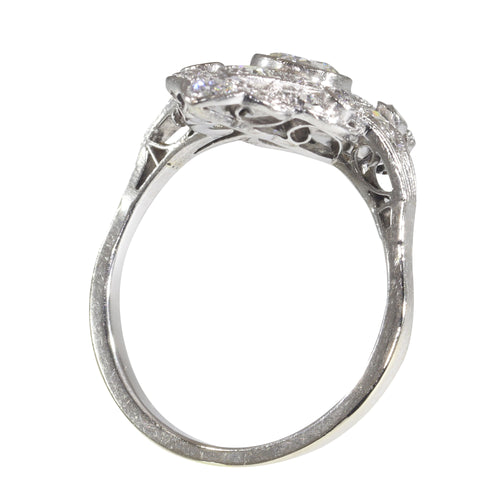Bague 54 Bague de fiançailles vintage années 1950 en platine et or blanc 18K, diamants 58 Facettes 22133-0305