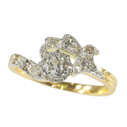 Bague 53 Belle Époque - Bague de fiançailles en platine et or jaune 18K, diamants 58 Facettes 22152-0291