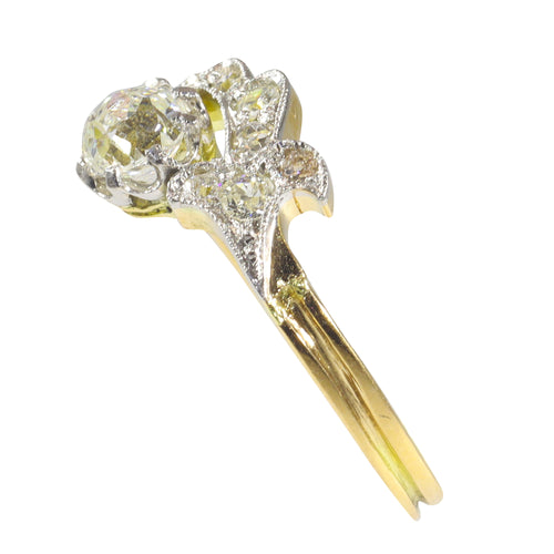 Bague 53 Belle Époque - Bague de fiançailles en platine et or jaune 18K, diamants 58 Facettes 22152-0291