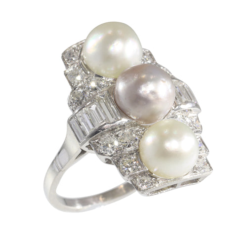 Bague 58 Bague Art déco en platine avec diamants et perles 58 Facettes 22297-0116
