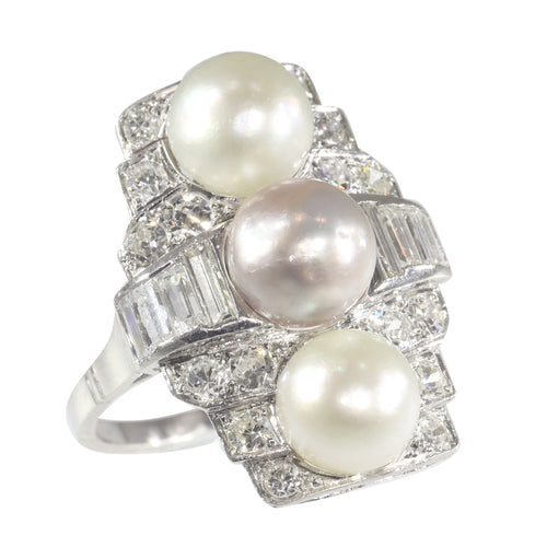 Bague 58 Bague Art déco en platine avec diamants et perles 58 Facettes 22297-0116
