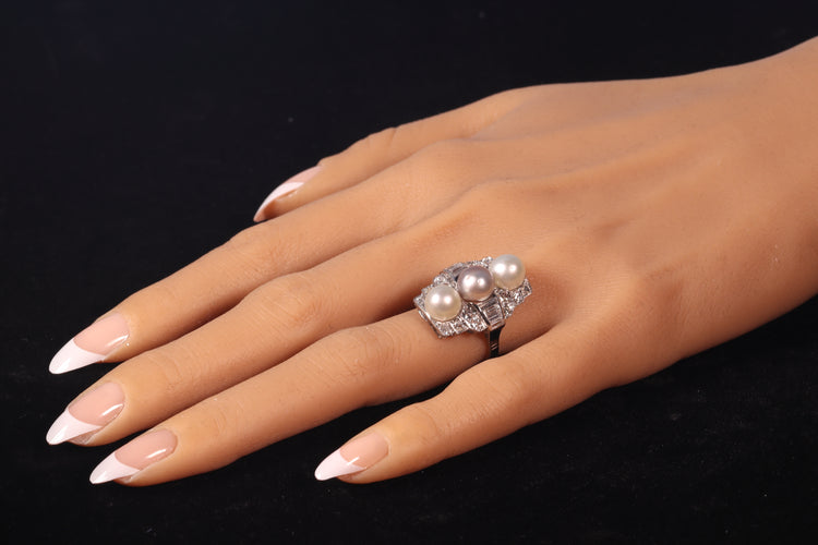 Bague 58 Bague Art déco en platine avec diamants et perles 58 Facettes 22297-0116