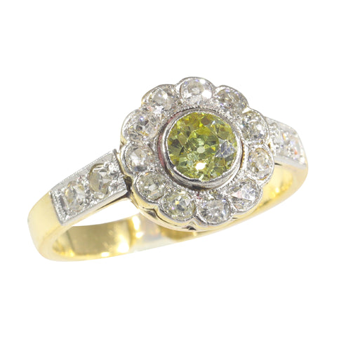 Bague 55 Bague de fiançailles vintage en or jaune 18K et diamants jaunes 58 Facettes 23081-0049