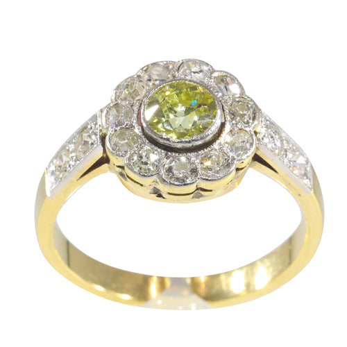 Bague 55 Bague de fiançailles vintage en or jaune 18K et diamants jaunes 58 Facettes 23081-0049