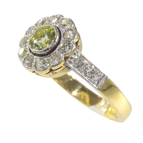 Bague 55 Bague de fiançailles vintage en or jaune 18K et diamants jaunes 58 Facettes 23081-0049
