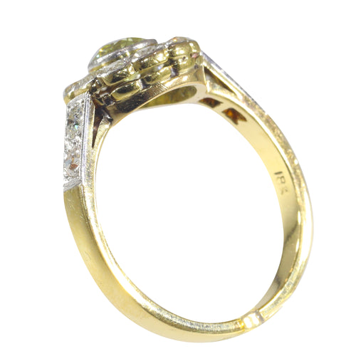 Bague 55 Bague de fiançailles vintage en or jaune 18K et diamants jaunes 58 Facettes 23081-0049
