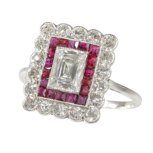 Bague 54 Bague Art déco - Bague en platine avec diamants et rubis 58 Facettes 23249-0100