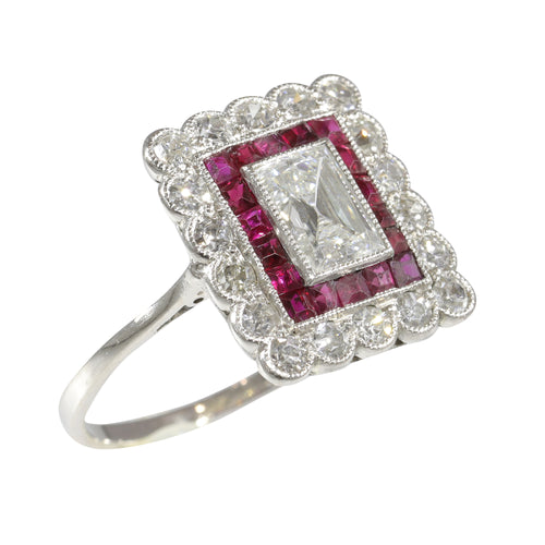 Bague 54 Bague Art déco - Bague en platine avec diamants et rubis 58 Facettes 23249-0100