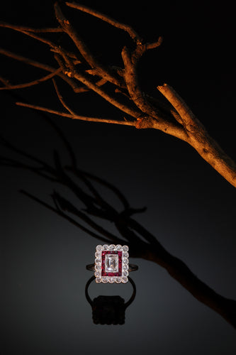 Bague 54 Bague Art déco - Bague en platine avec diamants et rubis 58 Facettes 23249-0100
