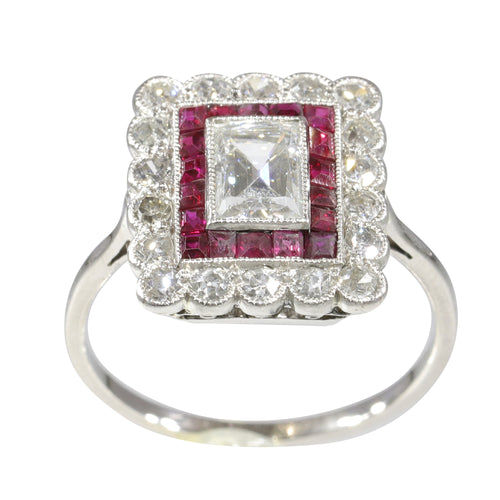 Bague 54 Bague Art déco - Bague en platine avec diamants et rubis 58 Facettes 23249-0100