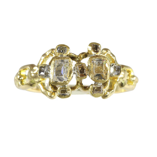 Bague 55 Artisanat du XVIIe siècle : bague baroque en or avec diamants taille table 58 Facettes 23331-0247