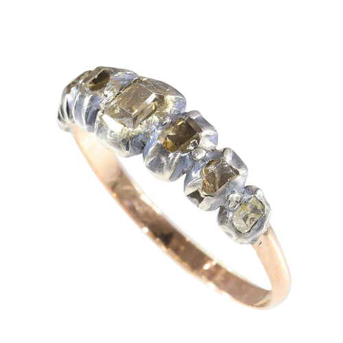 Bague 58 Bague baroque ancienne en argent et or rouge 18K à diamants 58 Facettes 23331-0140