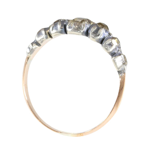 Bague 58 Bague baroque ancienne en argent et or rouge 18K à diamants 58 Facettes 23331-0140