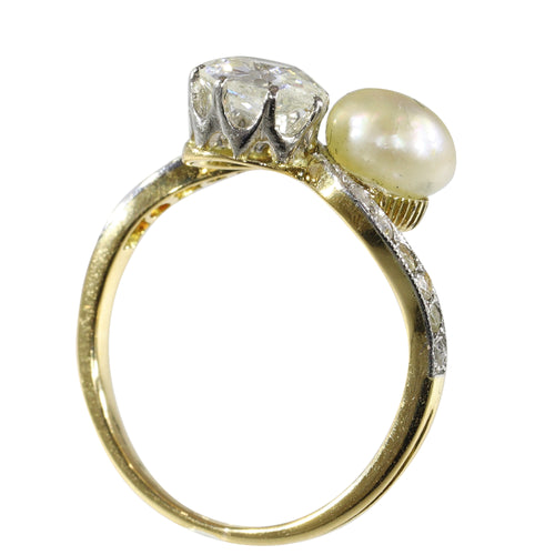 Bague 52 Bague Toi et Moi Belle Époque en or jaune 18K, platine, diamants et perle 58 Facettes 24029-0360