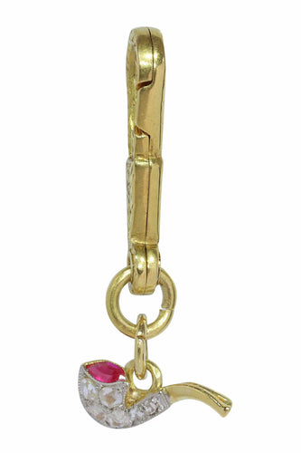 Pendentif Art déco - Pendentif pipe en or jaune 18K, platine, diamants et rubis 58 Facettes 24030-0369