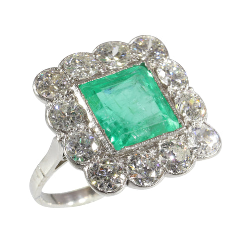 Bague 52 Art déco - Bague géométrique en platine, émeraude et diamants 58 Facettes 24110-0131