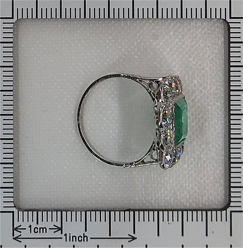 Bague 52 Art déco - Bague géométrique en platine, émeraude et diamants 58 Facettes 24110-0131