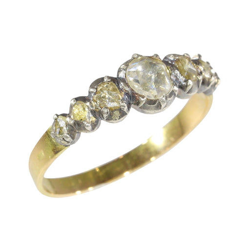 Bague 61 Bague victorienne vers 1840 en or jaune 18K et argent, diamants 58 Facettes 24137-0127