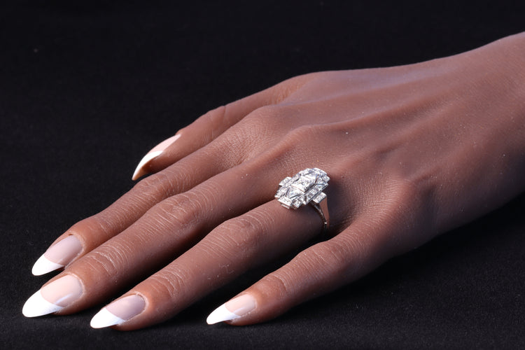 Bague 56 Bague vintage années 1950 Art déco en platine et diamants 58 Facettes 24002-0086