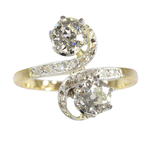 Bague 59 Belle Époque - Bague Toi et Moi en or jaune 18K, platine et diamants 58 Facettes 24263-0300