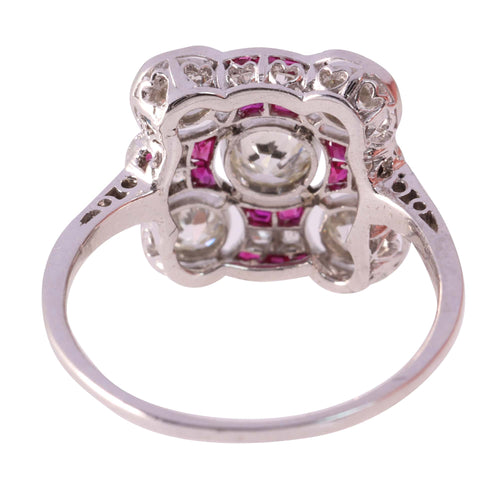 Bague 54 Art déco - Bague en platine avec diamants et rubis 58 Facettes 24289-0203