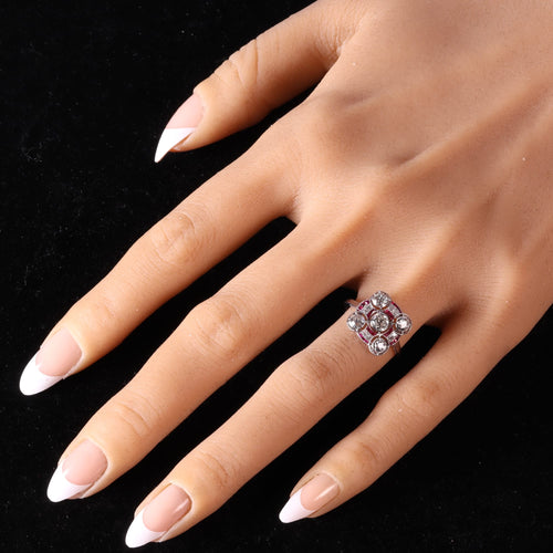 Bague 54 Art déco - Bague en platine avec diamants et rubis 58 Facettes 24289-0203