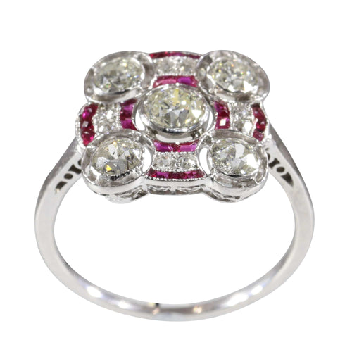 Bague 54 Art déco - Bague en platine avec diamants et rubis 58 Facettes 24289-0203