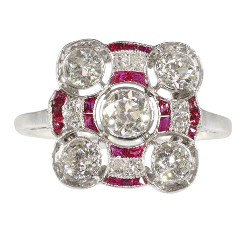 Bague 54 Art déco - Bague en platine avec diamants et rubis 58 Facettes 24289-0203