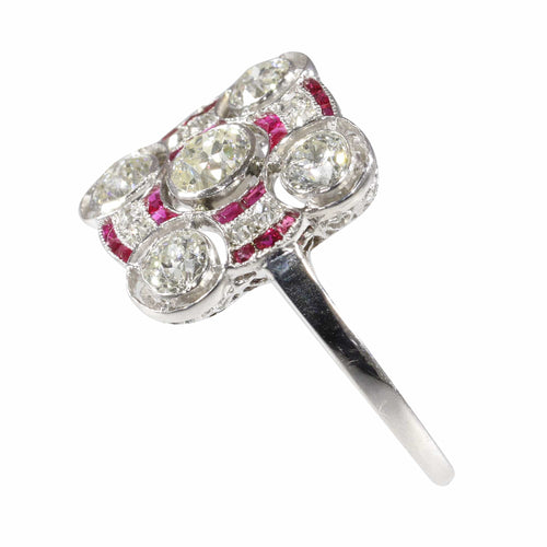 Bague 54 Art déco - Bague en platine avec diamants et rubis 58 Facettes 24289-0203