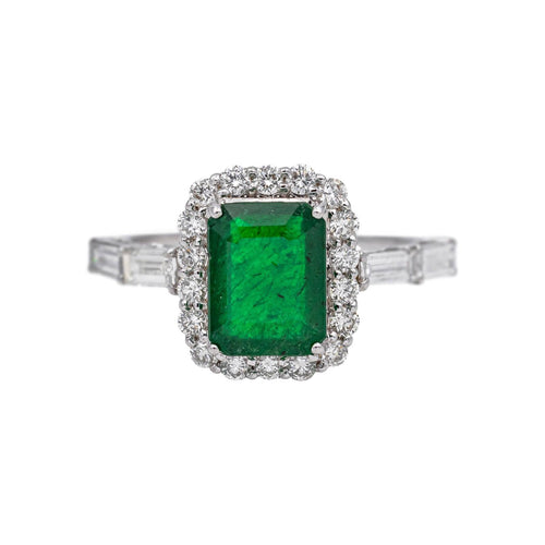 Bague 54 Bague en or blanc 18 carats avec émeraude et diamants 58 Facettes 5069573RV